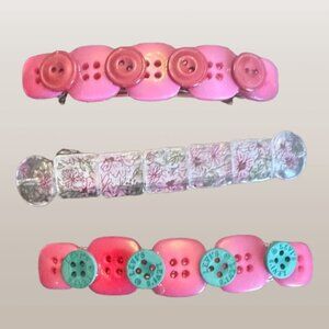 Set of three "Button" hair barrettes (Handmade-New & one-of-a-kind)